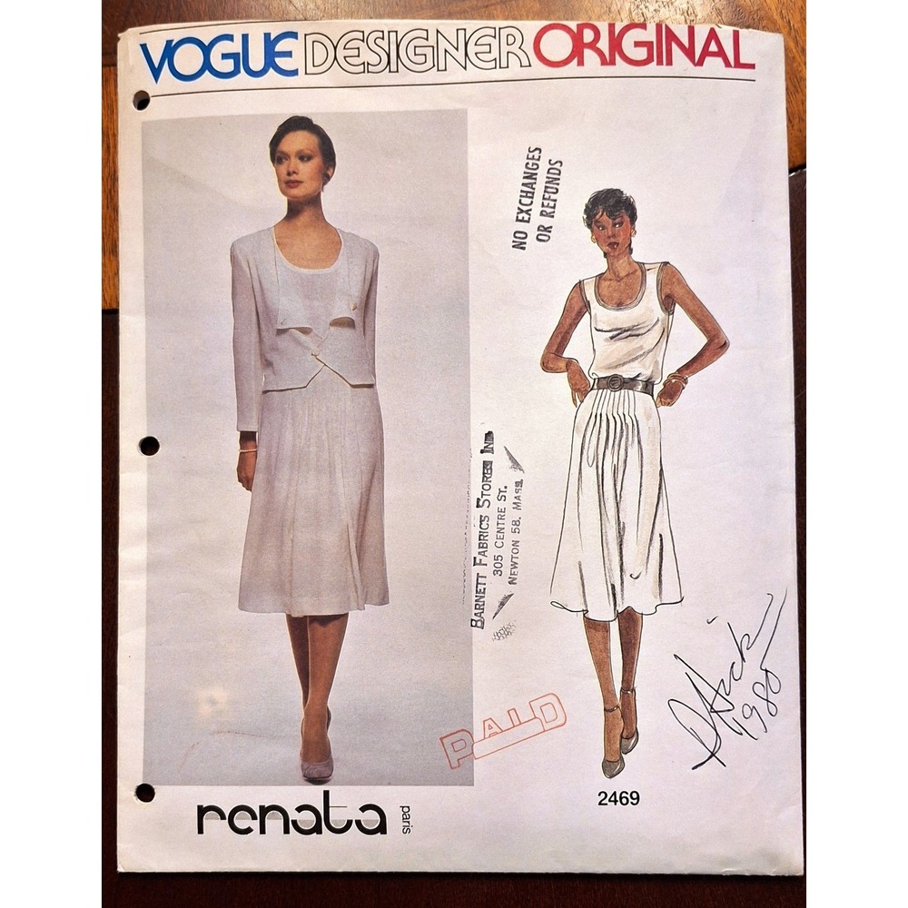 Vogue Designer Original Dress Pattern 1980 ‎ Renata Paris Size 10 #2469